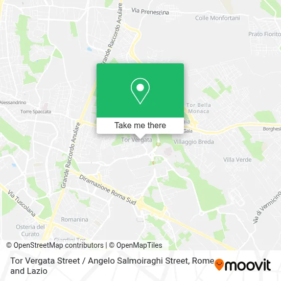 Tor Vergata Street / Angelo Salmoiraghi Street map