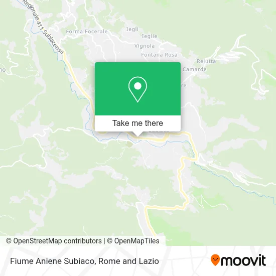 Fiume Aniene Subiaco map