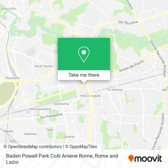 Baden Powell Park Colli Aniene Rome map