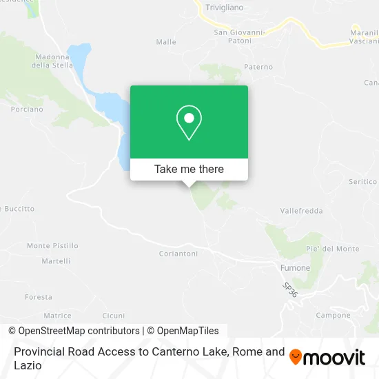 Provincial Road Access to Canterno Lake map