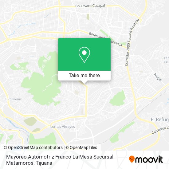 Mapa de Mayoreo Automotriz Franco La Mesa Sucursal Matamoros