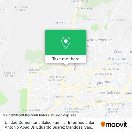 Mapa de Unidad Comunitaria Salud Familiar Intermedia San Antonio Abad Dr. Eduardo Suárez Mendoza
