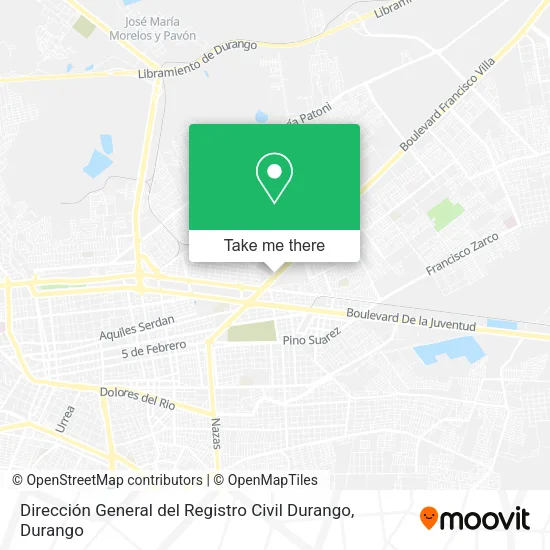 Mapa de Dirección General del Registro Civil Durango