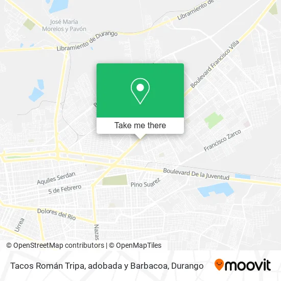 Tacos Román Tripa, adobada y Barbacoa map