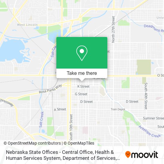 Nebraska State Offices - Central Office, Health & Human Services System, Department of Services map