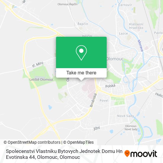 Spolecenstvi Vlastniku Bytovych Jednotek Domu Hn Evotinska 44, Olomouc map