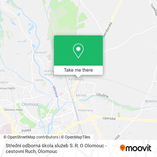 Карта Střední odborná škola služeb S. R. O Olomouc - cestovní Ruch