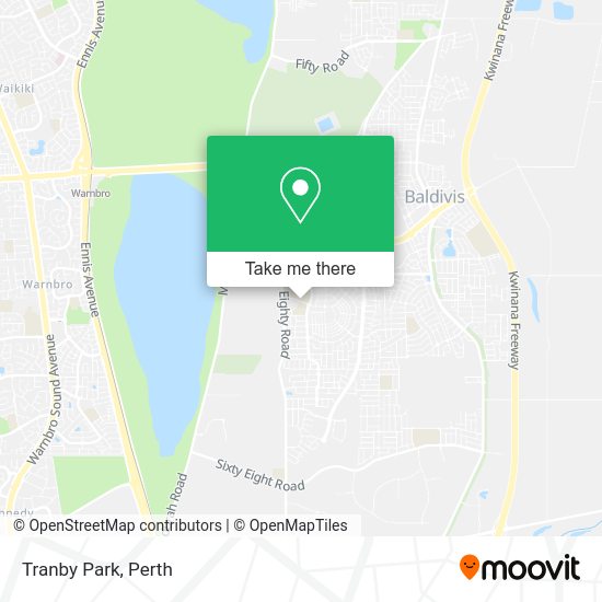 How to get to Tranby Park in Baldivis by bus or train?
