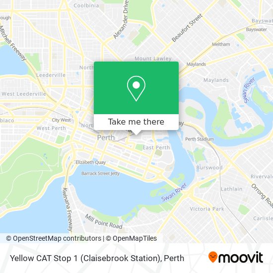 Yellow CAT Stop 1 (Claisebrook Station) map