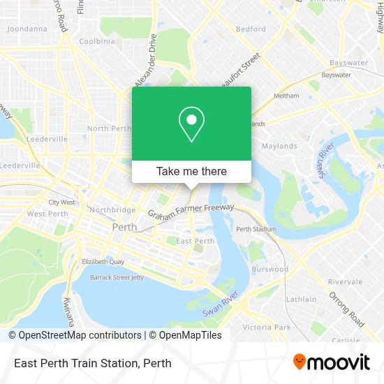 Mapa East Perth Train Station