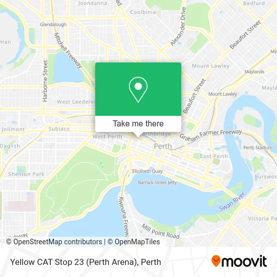 Mapa Yellow CAT Stop 23 (Perth Arena)