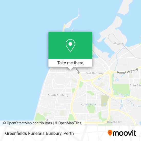 Mapa Greenfields Funerals Bunbury