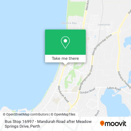 Mapa Bus Stop 16997 - Mandurah Road after Meadow Springs Drive