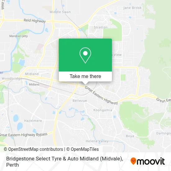 Mapa Bridgestone Select Tyre & Auto Midland (Midvale)