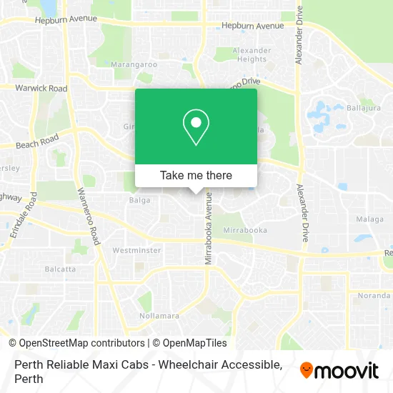 Mapa Perth Reliable Maxi Cabs - Wheelchair Accessible