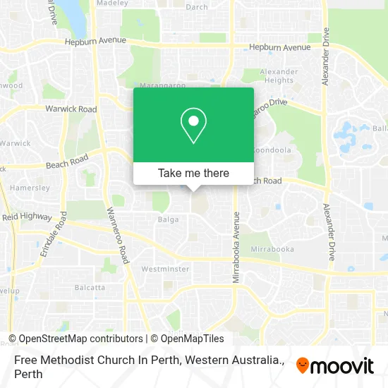 Mapa Free Methodist Church In Perth, Western Australia.