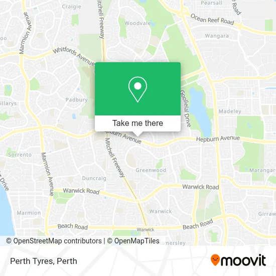 Mapa Perth Tyres