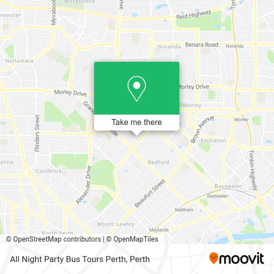 Mapa All Night Party Bus Tours Perth