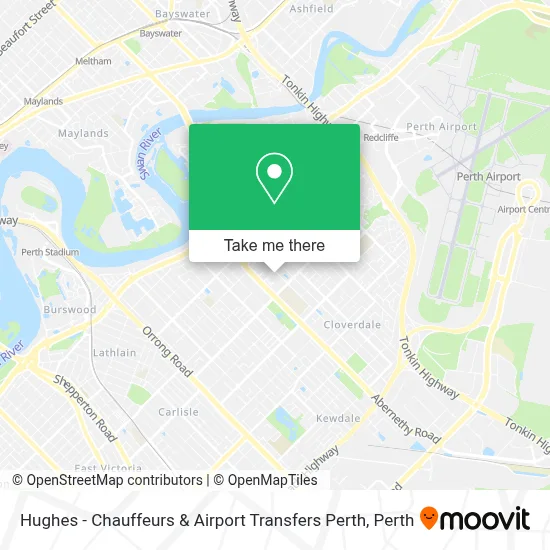 Mapa Hughes - Chauffeurs & Airport Transfers Perth