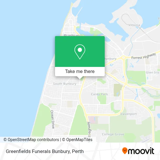 Mapa Greenfields Funerals Bunbury