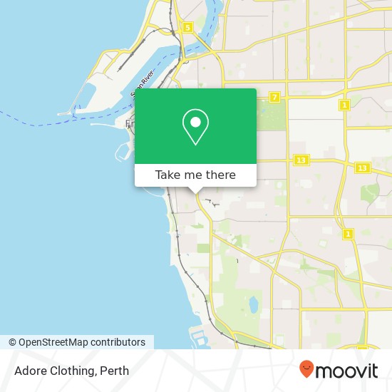 Mapa Adore Clothing, 195 Hampton Rd South Fremantle WA 6162