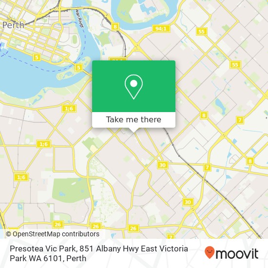 Mapa Presotea Vic Park, 851 Albany Hwy East Victoria Park WA 6101