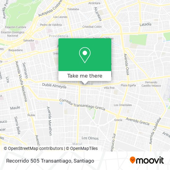 Recorrido 505 Transantiago map