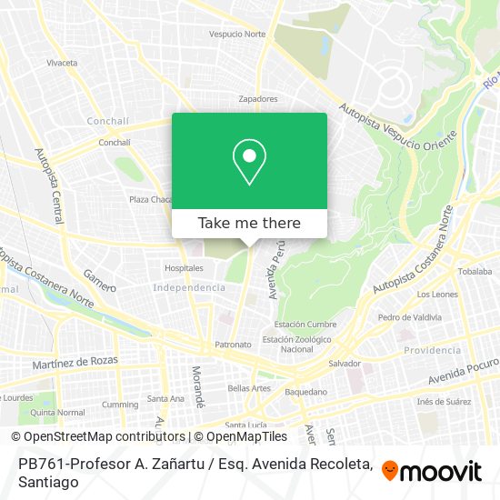 PB761-Profesor A. Zañartu / Esq. Avenida Recoleta map