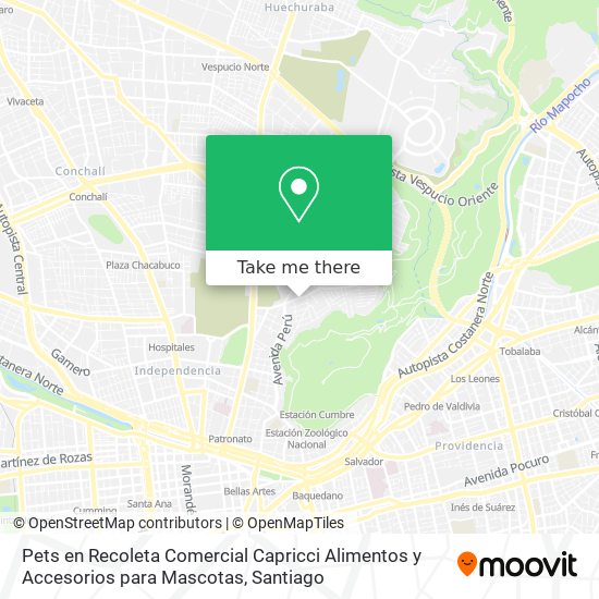 Mapa de Pets en Recoleta Comercial Capricci Alimentos y Accesorios para Mascotas