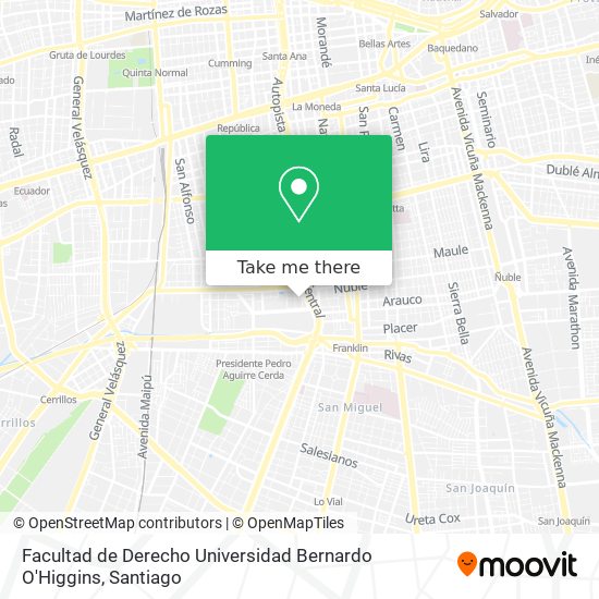Facultad de Derecho Universidad Bernardo O'Higgins map