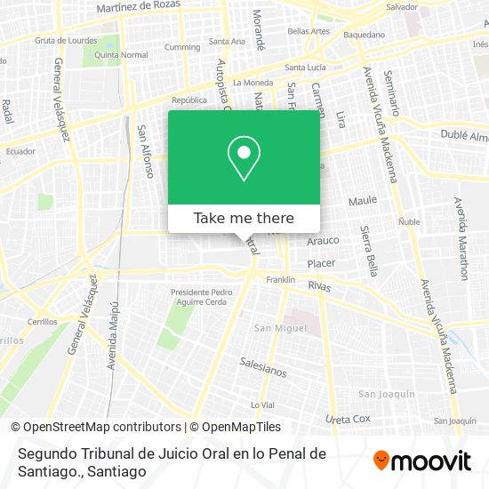 Segundo Tribunal de Juicio Oral en lo Penal de Santiago. map