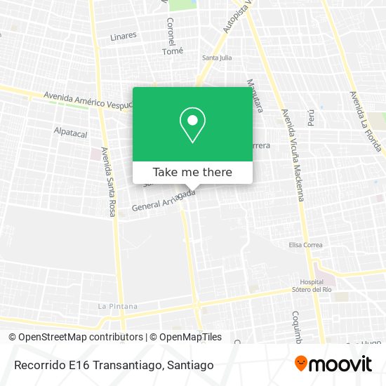 Recorrido E16 Transantiago map