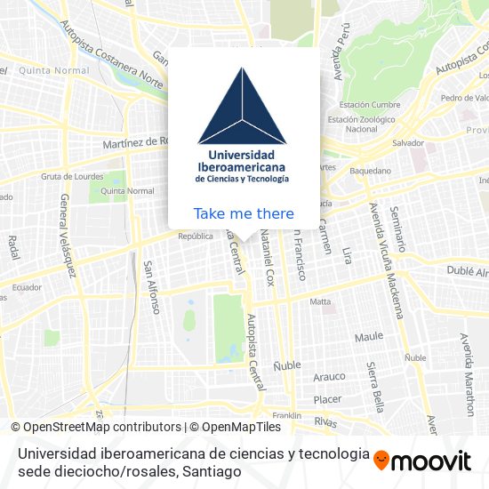 Universidad iberoamericana de ciencias y tecnologia sede dieciocho / rosales map