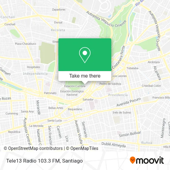 Mapa de Tele13 Radio 103.3 FM