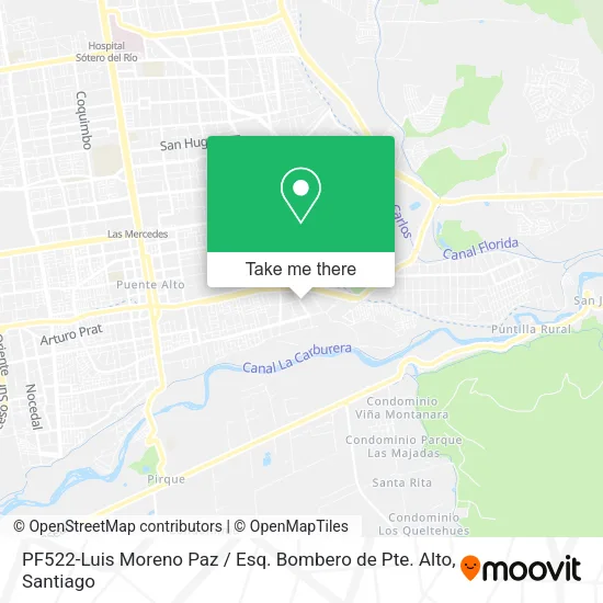 PF522-Luis Moreno Paz / Esq. Bombero de Pte. Alto map