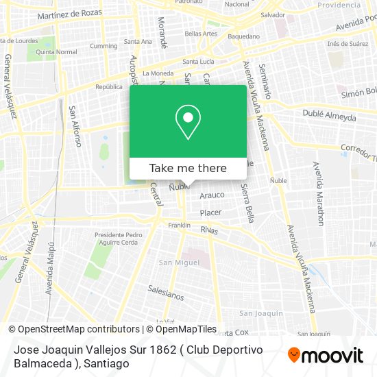 Jose Joaquin Vallejos Sur 1862 ( Club Deportivo Balmaceda ) map