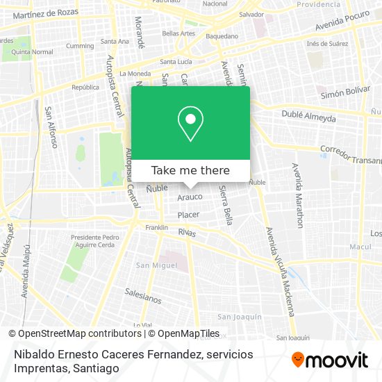 Mapa de Nibaldo Ernesto Caceres Fernandez, servicios Imprentas