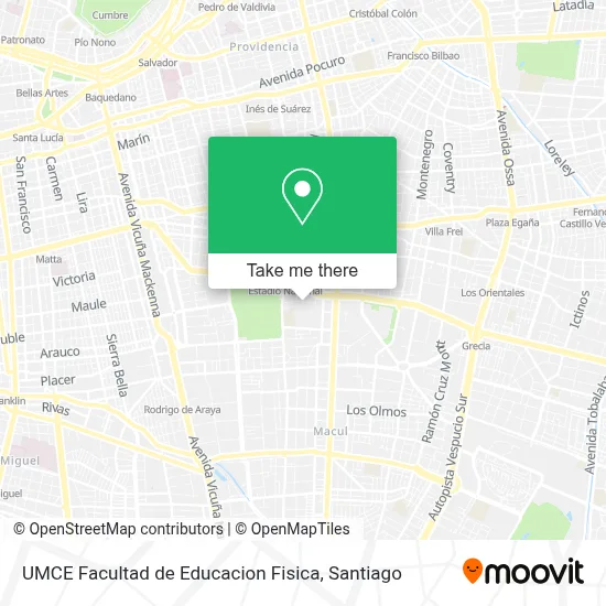 Map Umce ¿Cómo llegar a UMCE Facultad de Educacion Fisica en Ñuñoa en Micro o metro?
