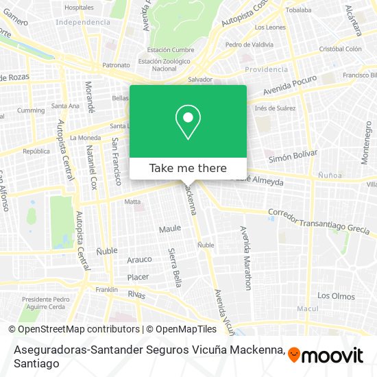 Aseguradoras-Santander Seguros Vicuña Mackenna map