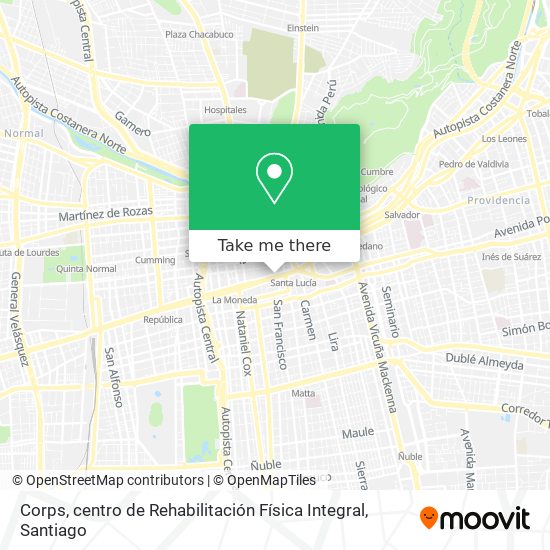 Mapa de Corps, centro de Rehabilitación Física Integral