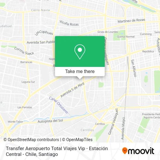 Transfer Aeropuerto Total Viajes Vip - Estación Central - Chile map