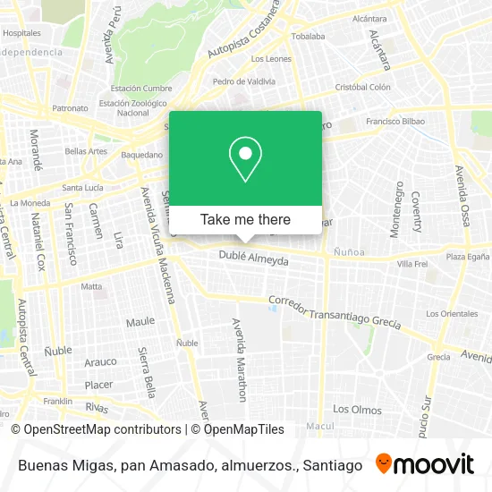 Mapa de Buenas Migas, pan Amasado, almuerzos.