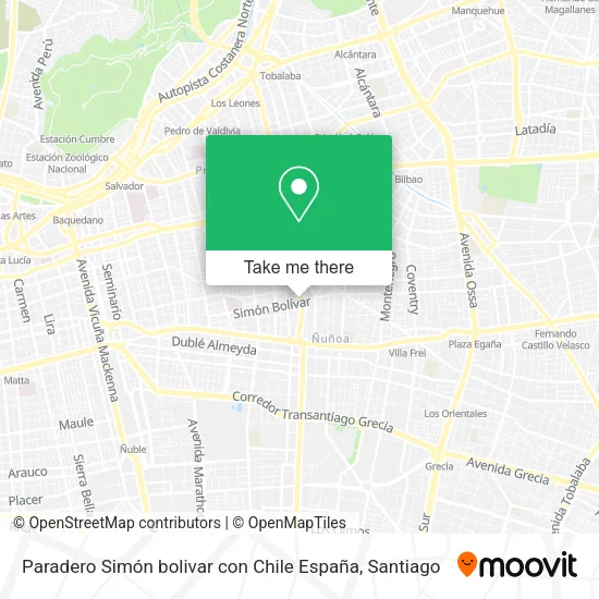 Paradero Simón bolivar con Chile España map