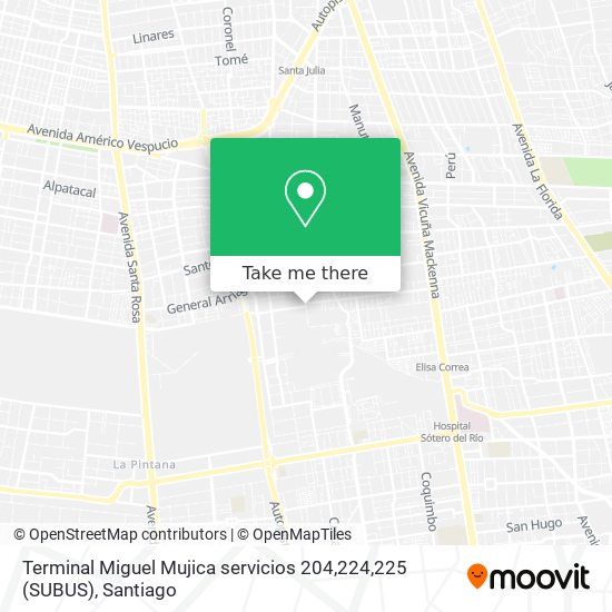 Terminal Miguel Mujica servicios 204,224,225 (SUBUS) map