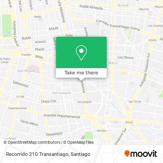 Recorrido 210 Transantiago map