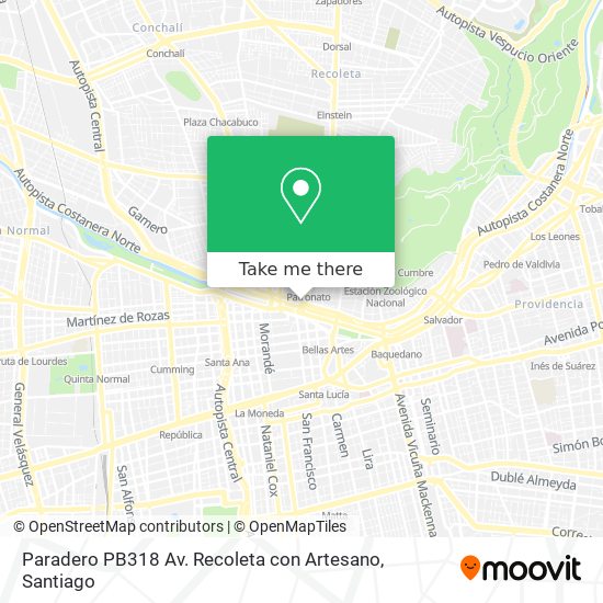 Paradero PB318 Av. Recoleta con Artesano map