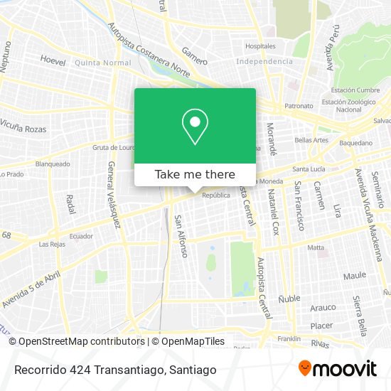 Recorrido 424 Transantiago map