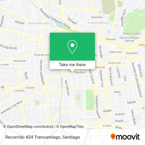 Recorrido 424 Transantiago map