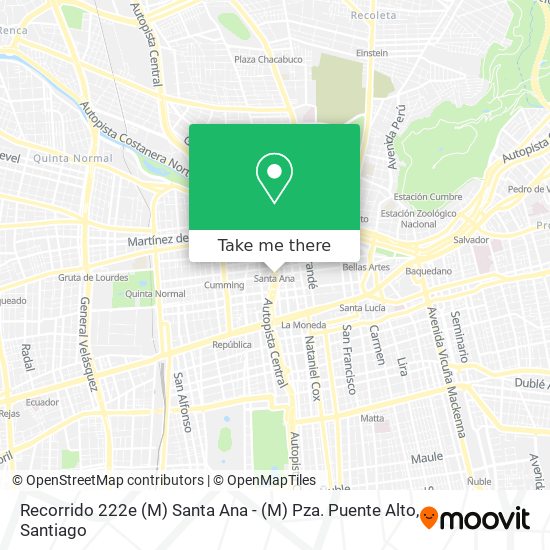 Recorrido 222e (M) Santa Ana - (M) Pza. Puente Alto map
