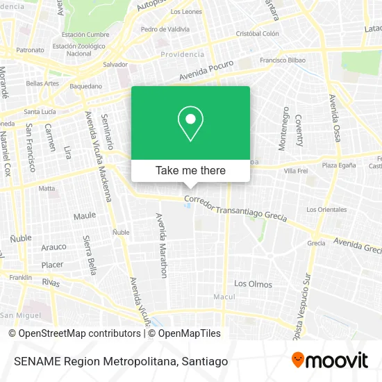 SENAME Region Metropolitana map